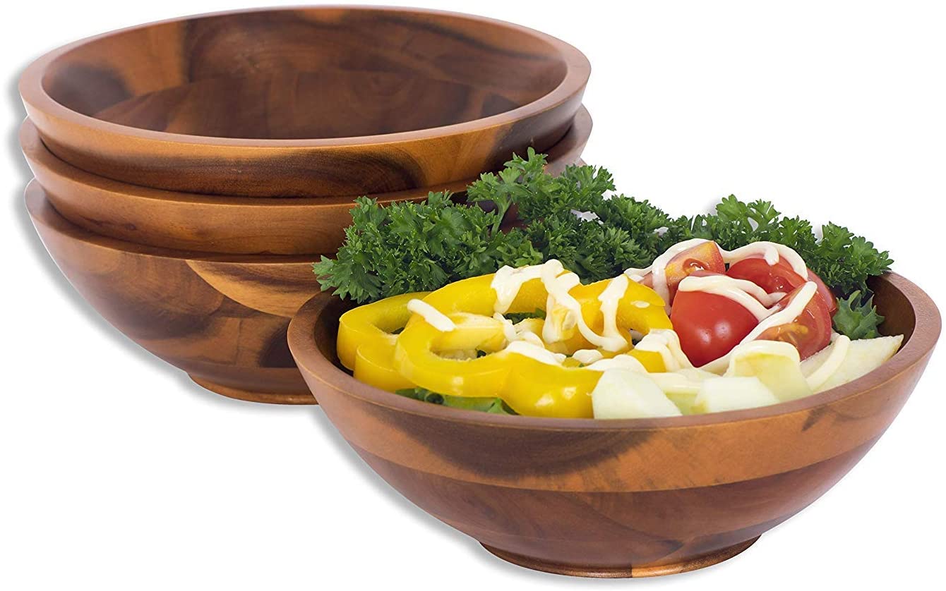 7 Inches Acacia Wooden Salad Bowls - Set of 4 - Vedessi