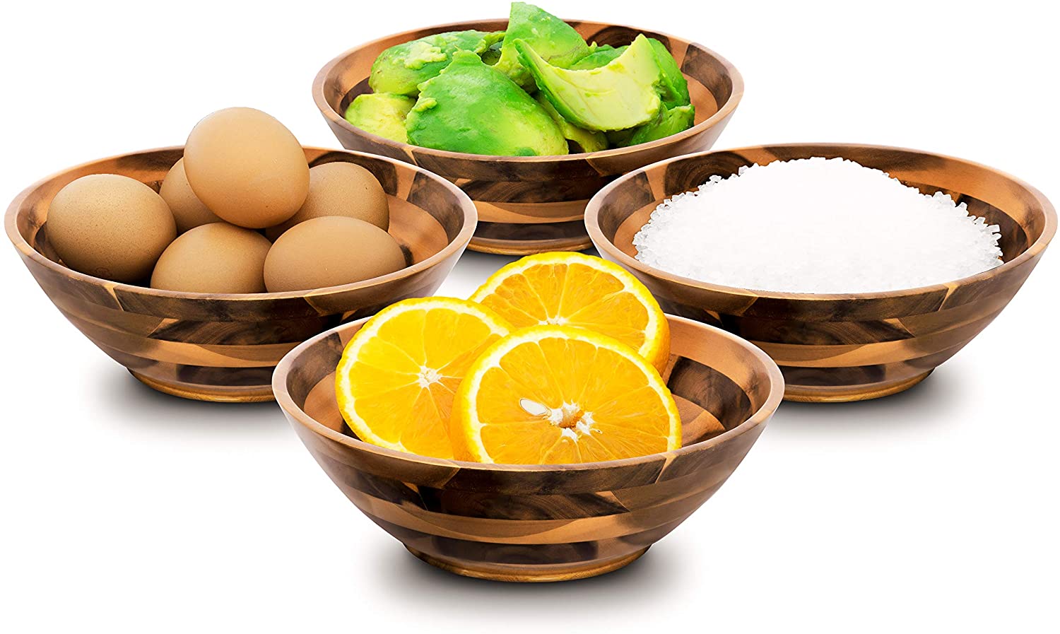 7 Inches Acacia Wooden Salad Bowls - Set of 4 - Vedessi