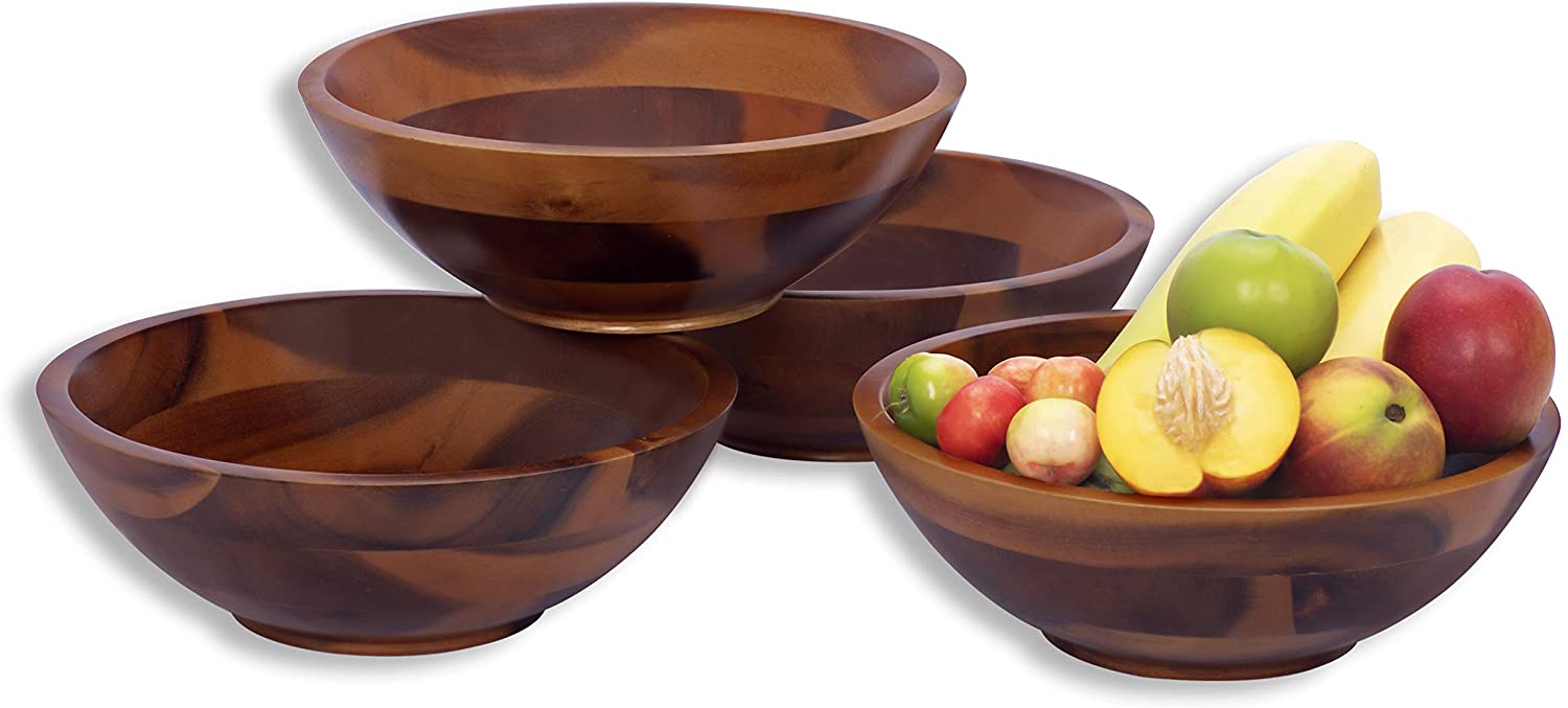 7 Inches Acacia Wooden Salad Bowls - Set of 4 - Vedessi