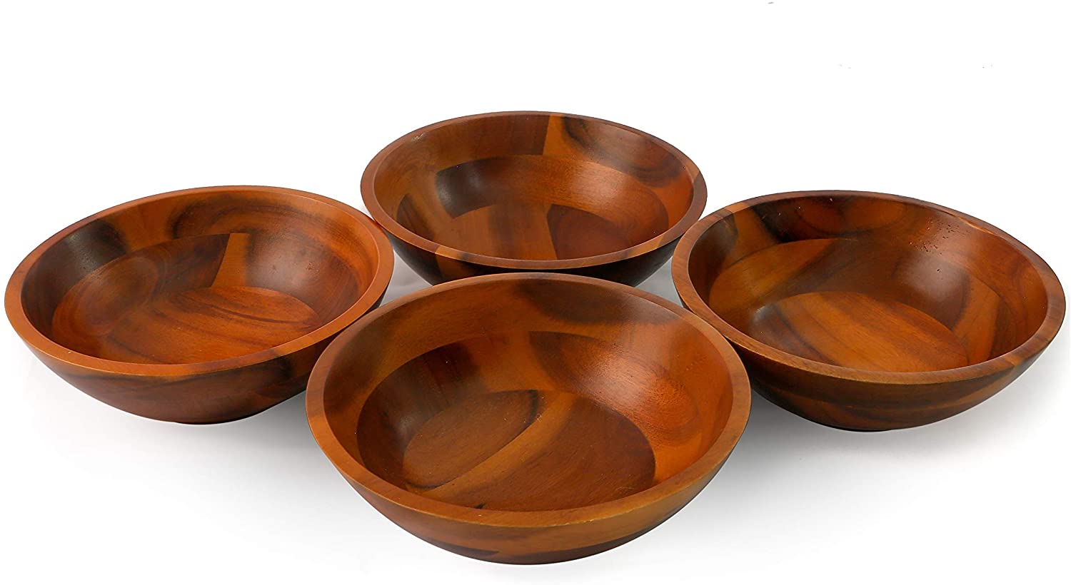 7 Inches Acacia Wooden Salad Bowls - Set of 4 - Vedessi