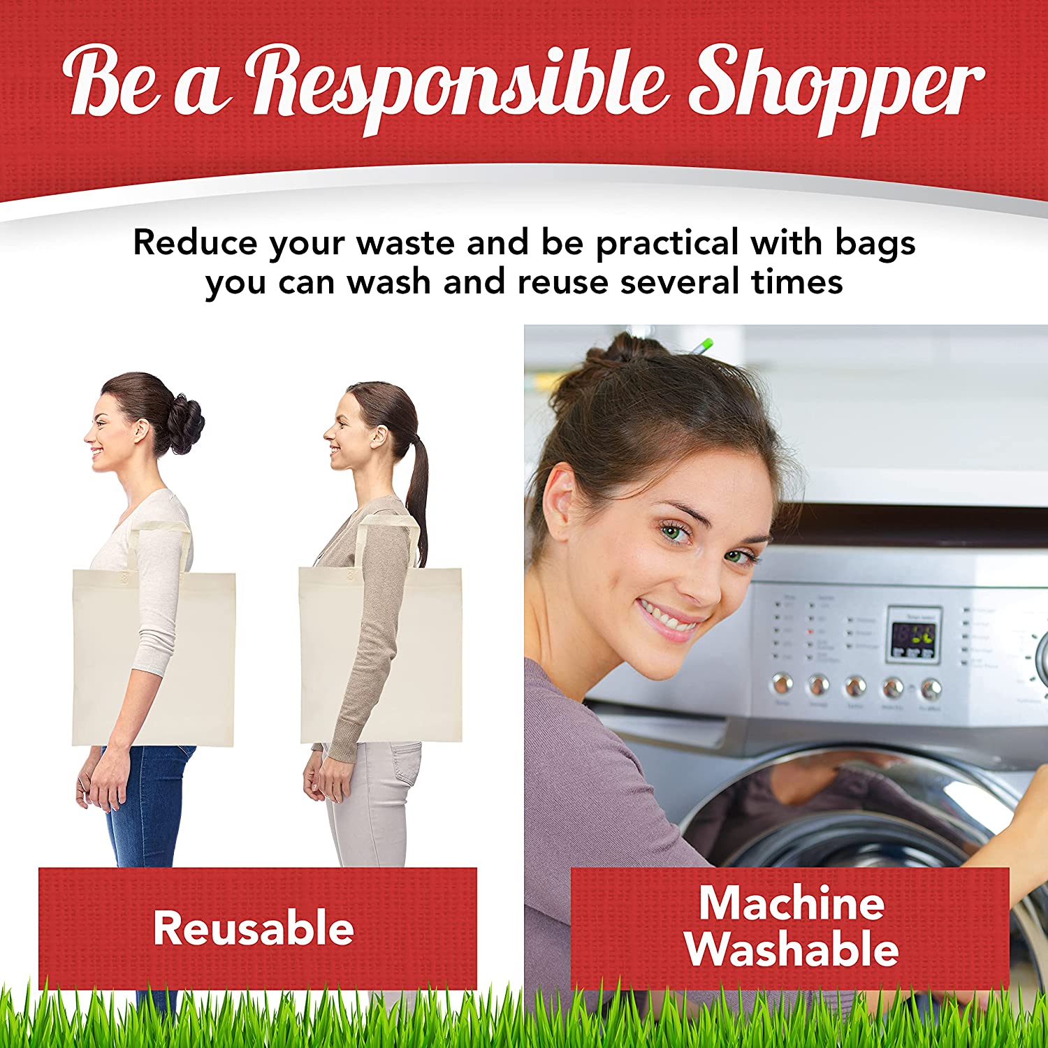 50 Pack Reusable Eco-Friendly Grocery Shopping Bags - Vedessi