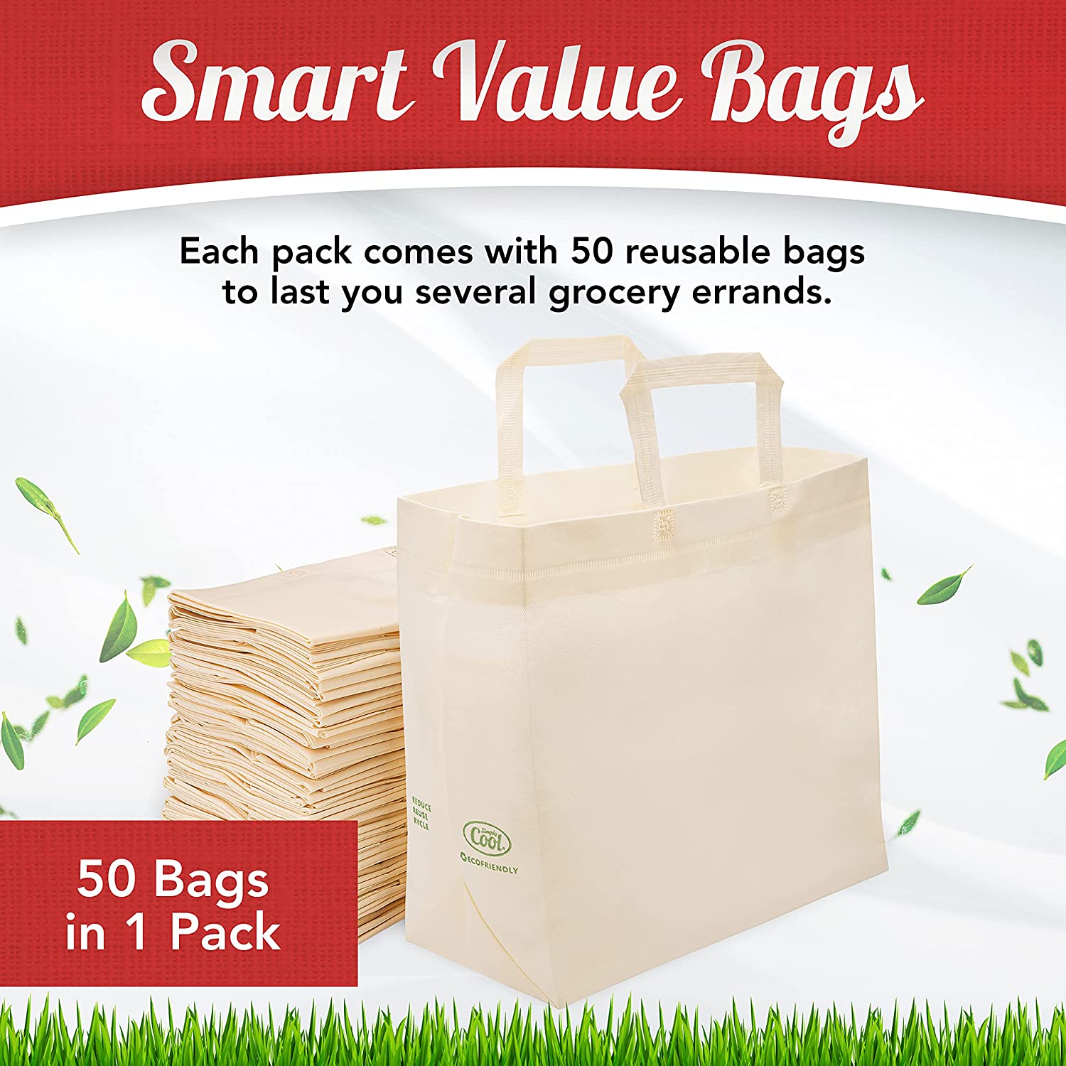 50 Pack Reusable Eco-Friendly Grocery Shopping Bags - Vedessi