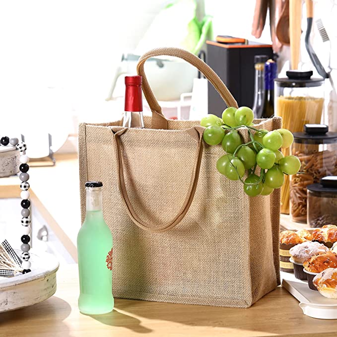 10 Pcs Reusable Burlap Jute Laminated Tote Bags - Vedessi