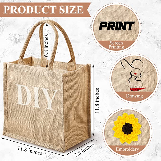 10 Pcs Reusable Burlap Jute Laminated Tote Bags - Vedessi