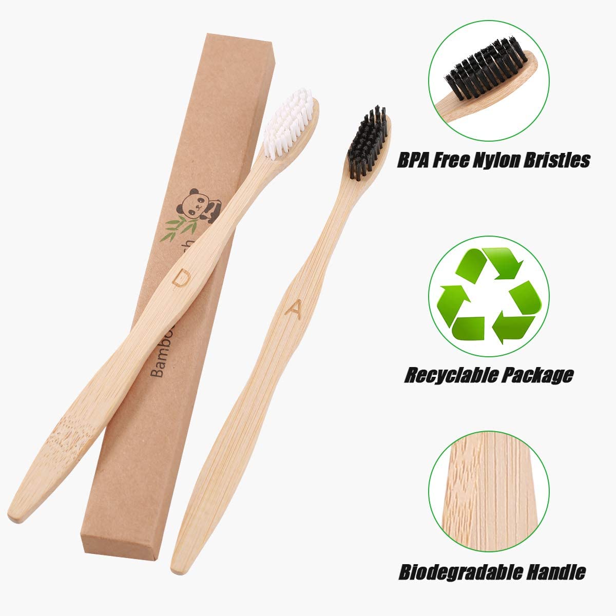 10 Pack Organic Bamboo Toothbrush - Vedessi