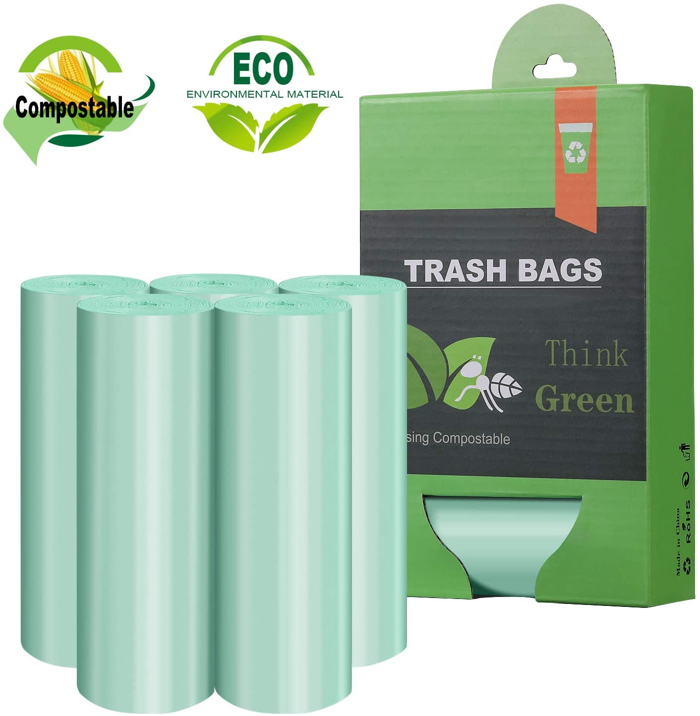 Compostable Heavy Duty Unscented Tall Kitchen Trash Bags - 60 Bags (13 Gallon) - Vedessi