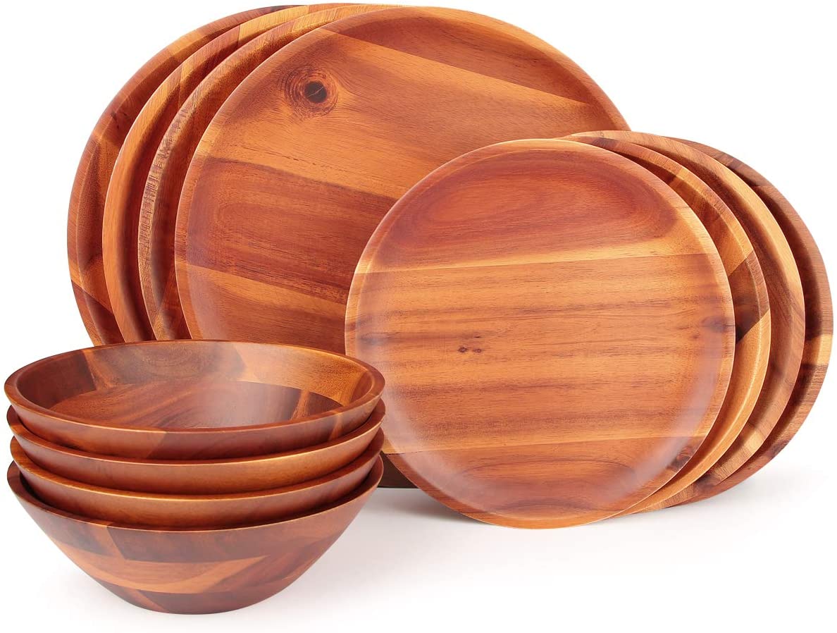 Wood Dinnerware Set 12pcs Acacia wood Tableware Set, Service for 4 - Vedessi