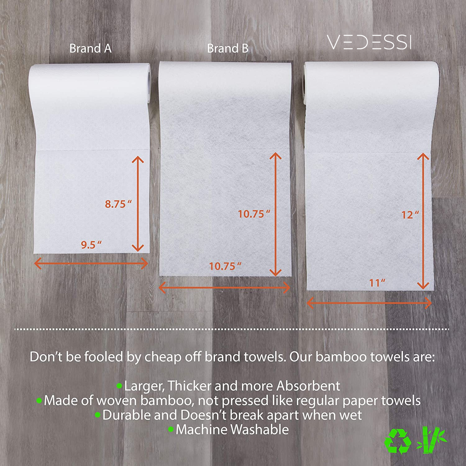 Bamboo Towels - Heavy Duty Eco Friendly - Vedessi
