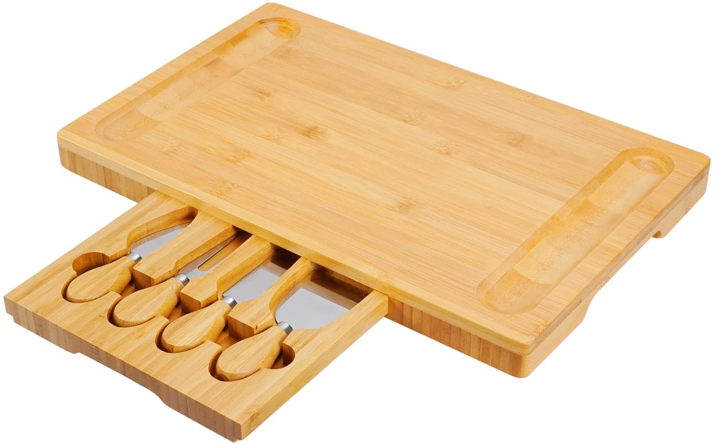 Bamboo Cheese Board with 4 Stainless Steel Cutting Knives