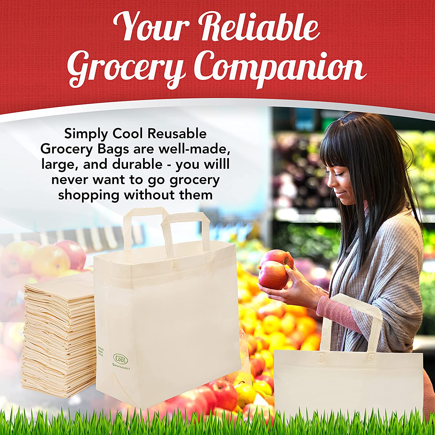 50 Pack Reusable Eco-Friendly Grocery Shopping Bags - Vedessi