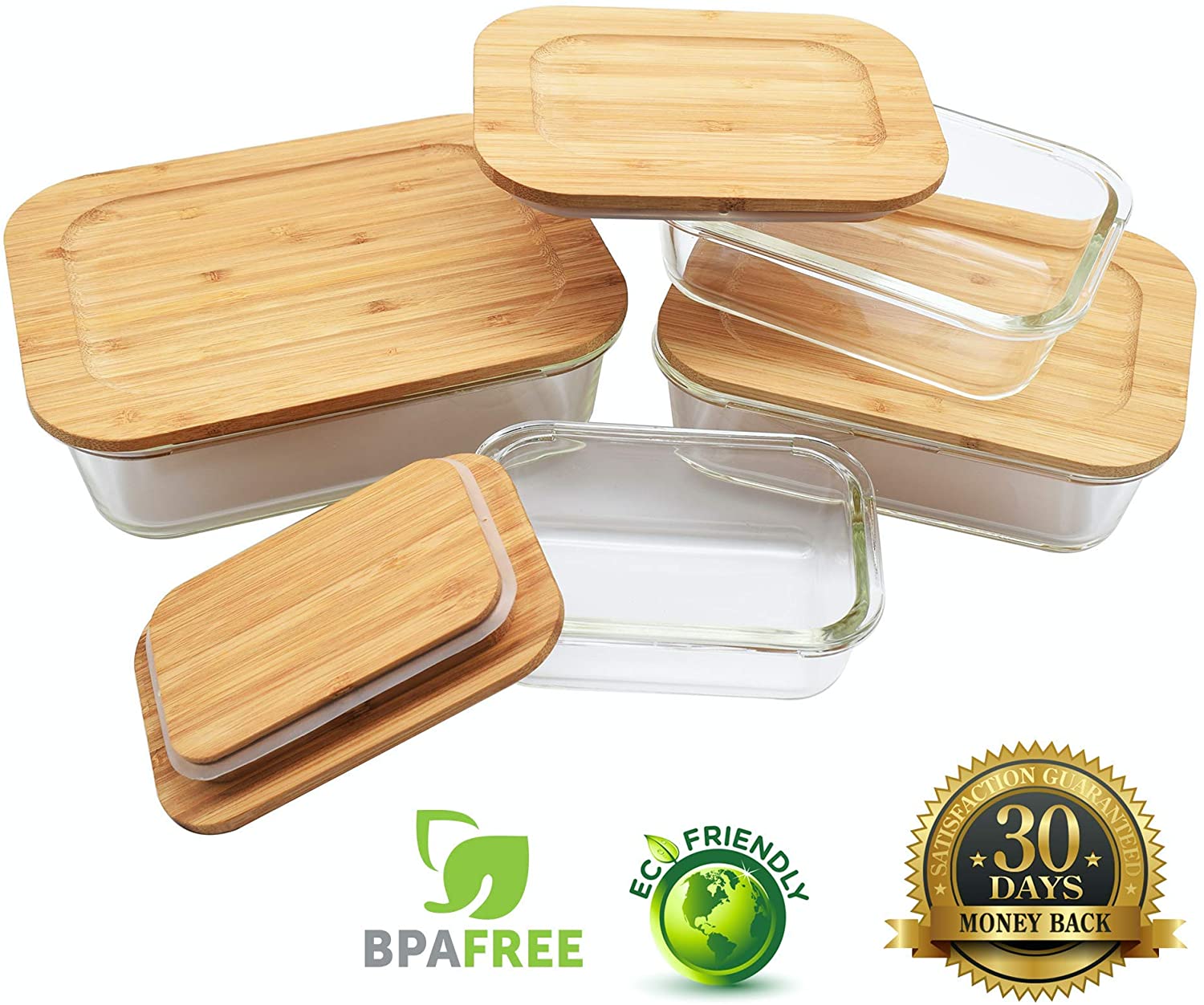 Glass Food Storage Containers with Bamboo Lids - 4 pc set - Vedessi