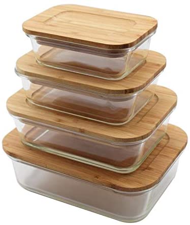 Glass Storage Food Containers, Meal Prep, Bamboo Lids, Eco