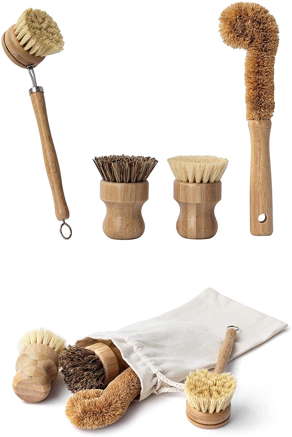 Natural Bamboo Dish Scrub Brush 4 Piece Set - Vedessi
