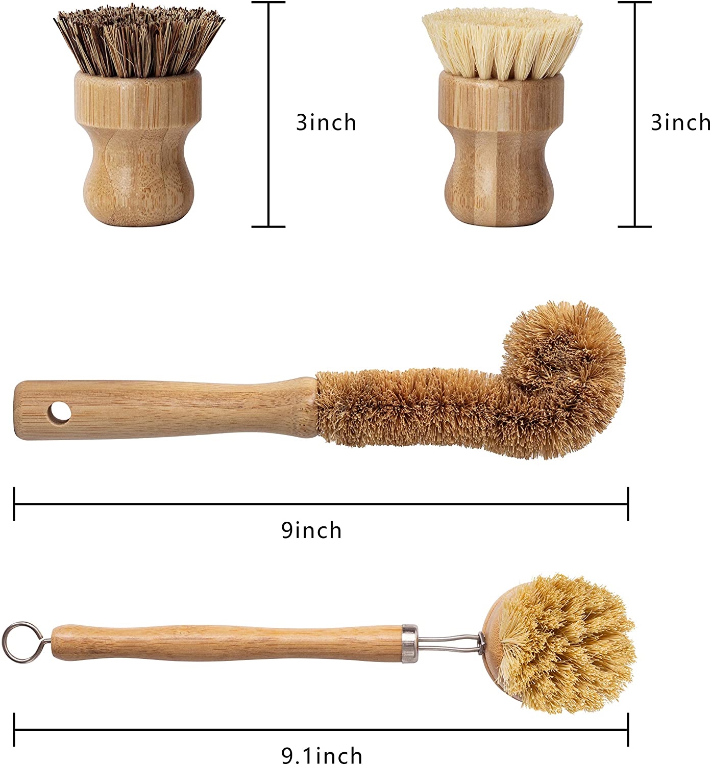 Natural Bamboo Dish Scrub Brush 4 Piece Set - Vedessi