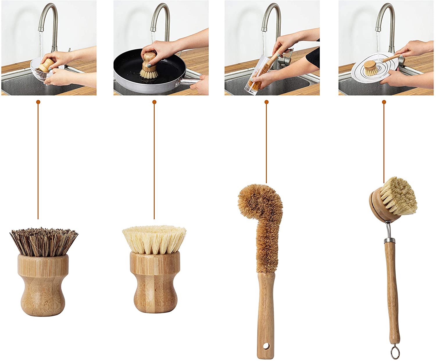 Natural Kitchen Scrub Brush Set