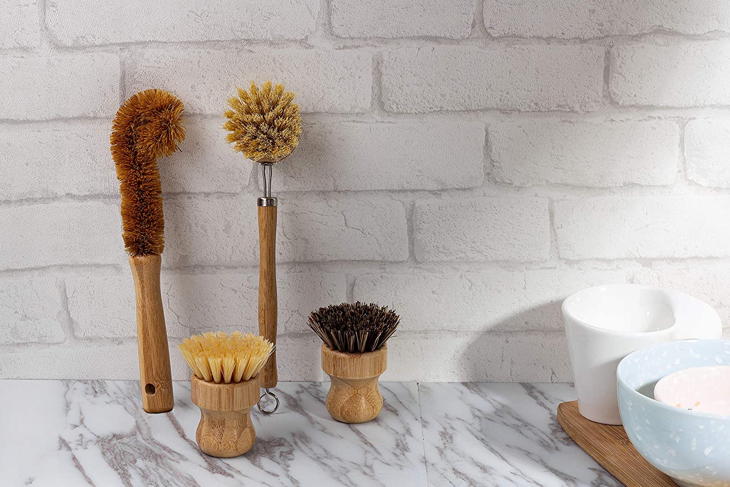 Natural Bamboo Dish Scrub Brush 4 Piece Set - Vedessi