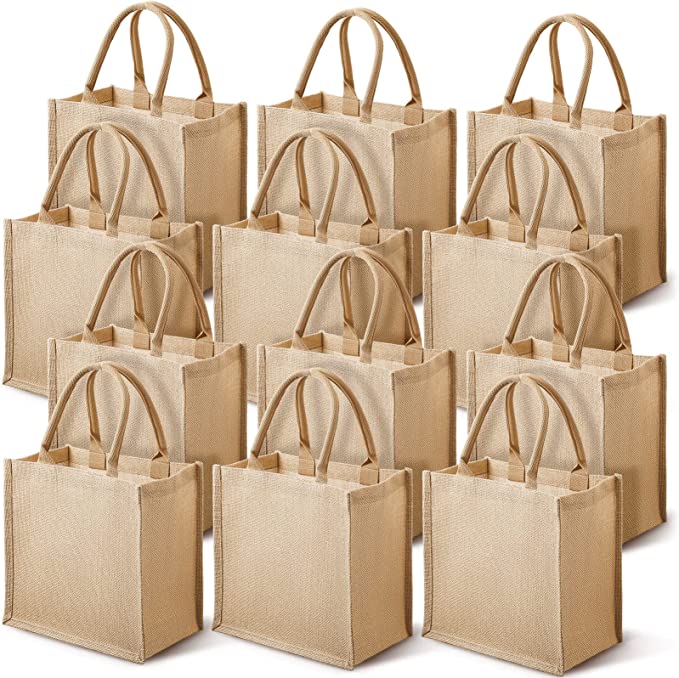 10 Pcs Reusable Burlap Jute Laminated Tote Bags - Vedessi