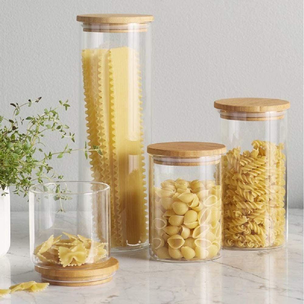 Set of 5 Glass Storage Containers with Bamboo Lids, Airtight Kitchen  Canisters in 5 Sizes
