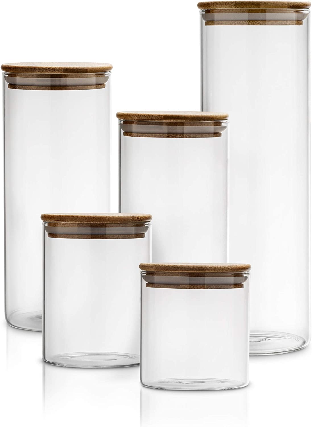 Glass Jars with Bamboo Lids, Glass food storage sets with airtight