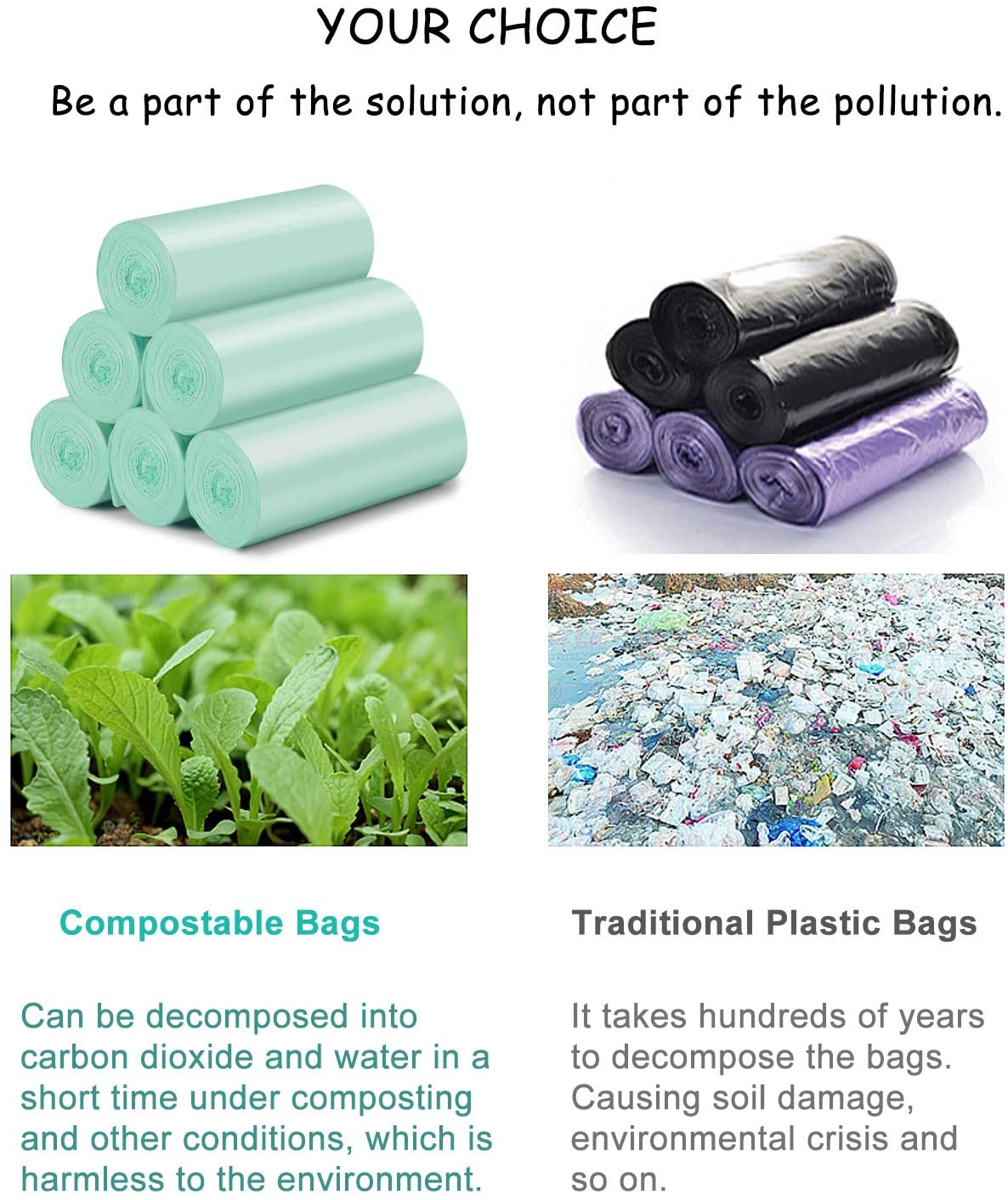 Compostable Tall Kitchen Garbage Bags, 13 Gallon | Free The Ocean