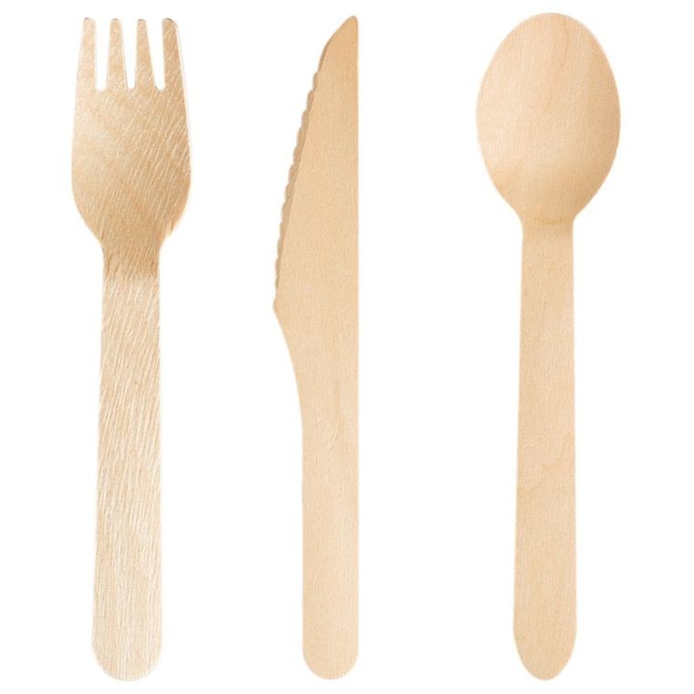 Wooden Disposable Cutlery | Forks - Knives - Spoons - Pack of 100 - Vedessi